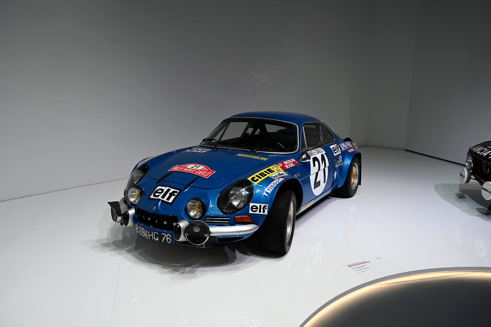 Blue Alpine A110 rally car with Elf livery